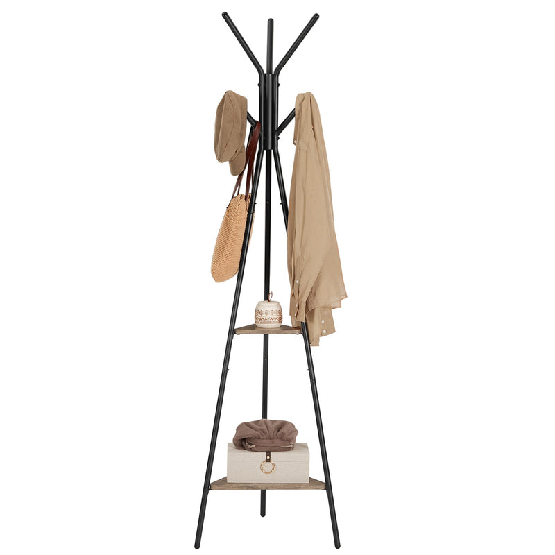 Rack de manteau - arbre - Rack en manteau en forme - avec 2 étagères - détaché - noir gris