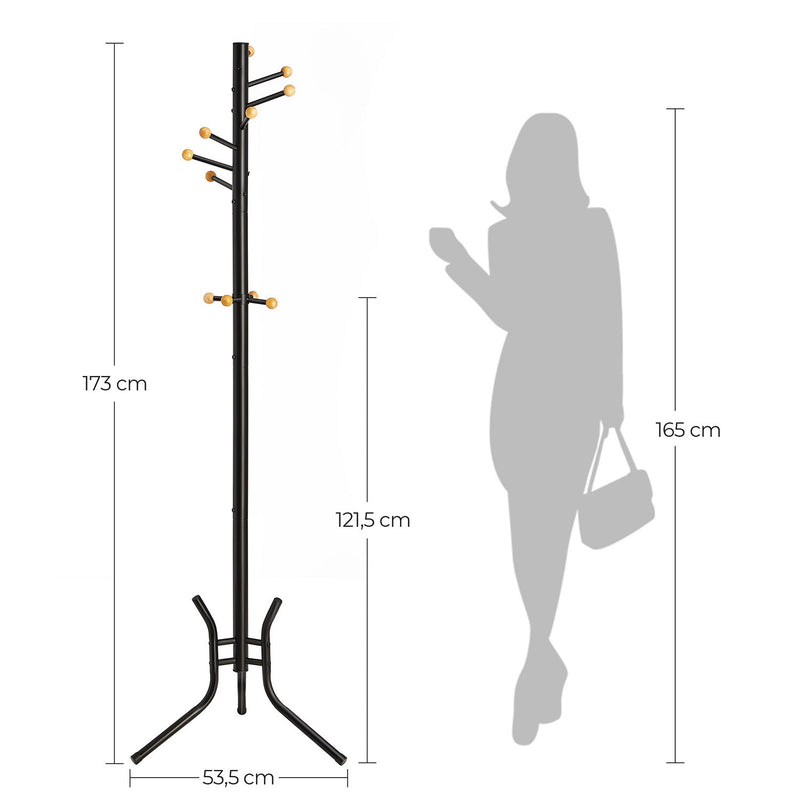 Coat Rack - Beklædningsstativ - 11 Bullet Hooks - Lavet af stål - til jakker - hatte - tasker - garderobe - sort