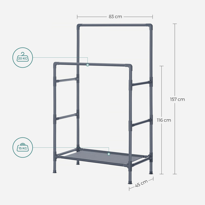 Tøjstativ - frakkeholder - opbevaringsstativ - garderobe - grå