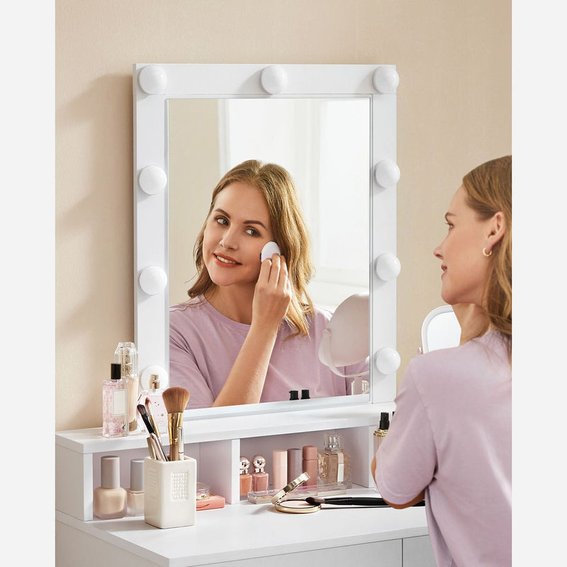 Table de coiffeuse - Tableau de maquillage - Table cosmétique - avec miroir et ampoules - luminosité réglable - avec 2 tiroirs - blanc