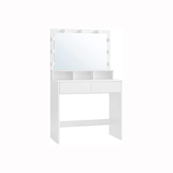 Dressing Table - Make -up Tabel - Tabel cosmetice - cu 9 lămpi LED - cu oglindă - 2 sertare și 3 compartimente deschise - Modern - Alb