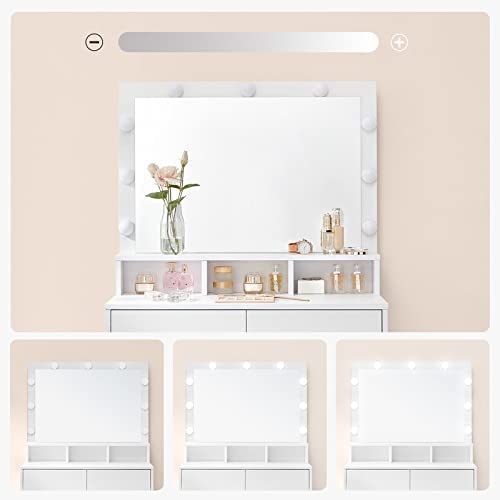 Dressing Table - Make -up Tabel - Tabel cosmetice - cu 9 lămpi LED - cu oglindă - 2 sertare și 3 compartimente deschise - Modern - Alb