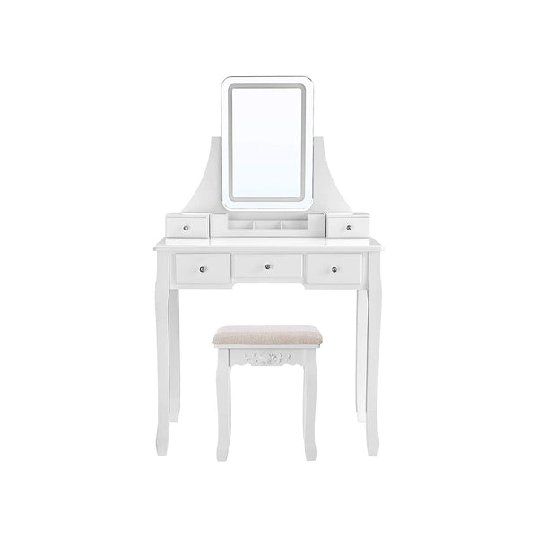 Toalettbord - med LED -belysning - sminkbord - med spegel och 5 lådor - vitt