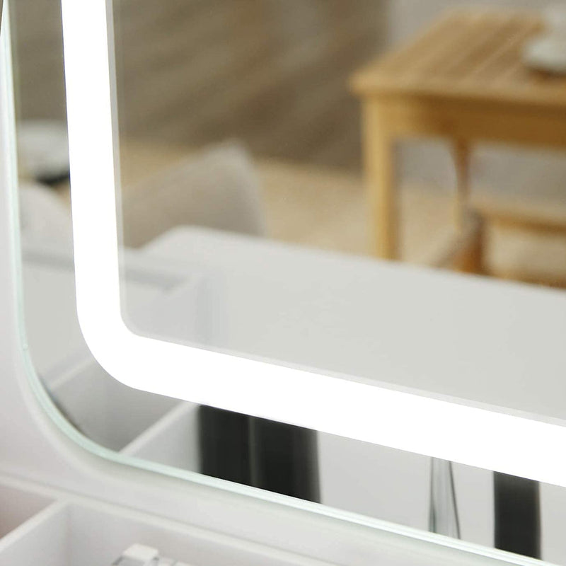 Table de coiffure - avec éclairage LED - table de maquillage - avec miroir et 5 tiroirs - blanc