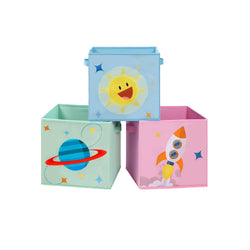 Boîtes de rangement - Ensemble de 3 - Toys - Boîtes de tissus - Chantiques pour enfants - bleu / vert / rose