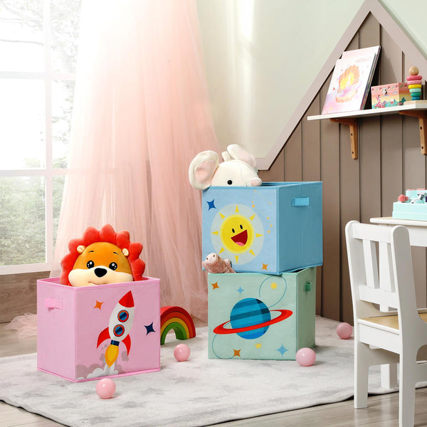 Boîtes de rangement - Ensemble de 3 - Toys - Boîtes de tissus - Chantiques pour enfants - bleu / vert / rose