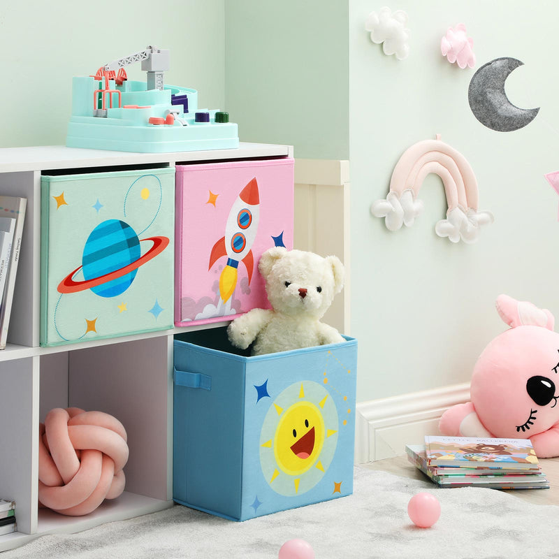 Boîtes de rangement - Ensemble de 3 - Toys - Boîtes de tissus - Chantiques pour enfants - bleu / vert / rose