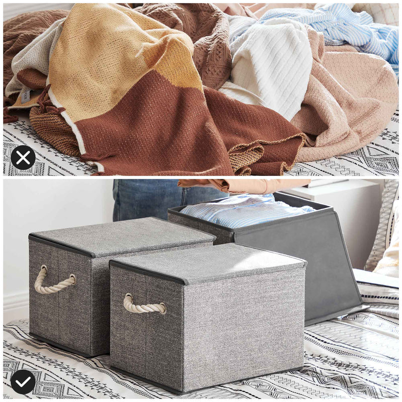 Boîtes de rangement - Ensemble de 3 boîtes de tissu - avec couvercle - gris