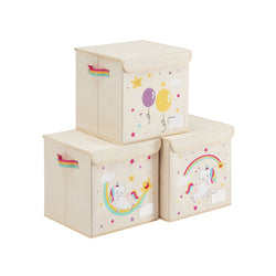 Boîte de rangement - avec couvercle - Ensemble de 3 - Panier de stockage - Stockage de jouets - Beige