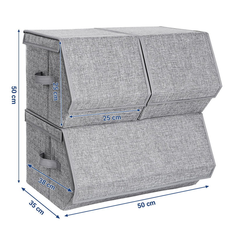 Cutie de depozitare stivuită - cu capac - set de 3 - gri