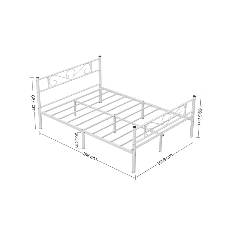 Double Bed Frame - Metal Frame - 140x190cm - vit