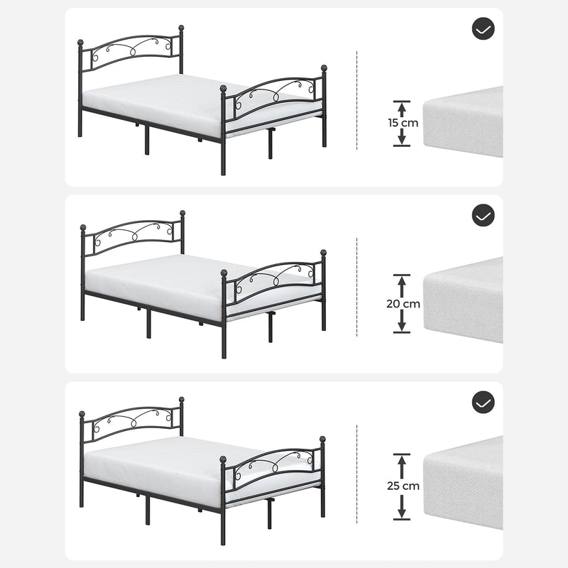 Tweepersoons Ledikant - Bedframe -  Metalen Bedstede - Zwart