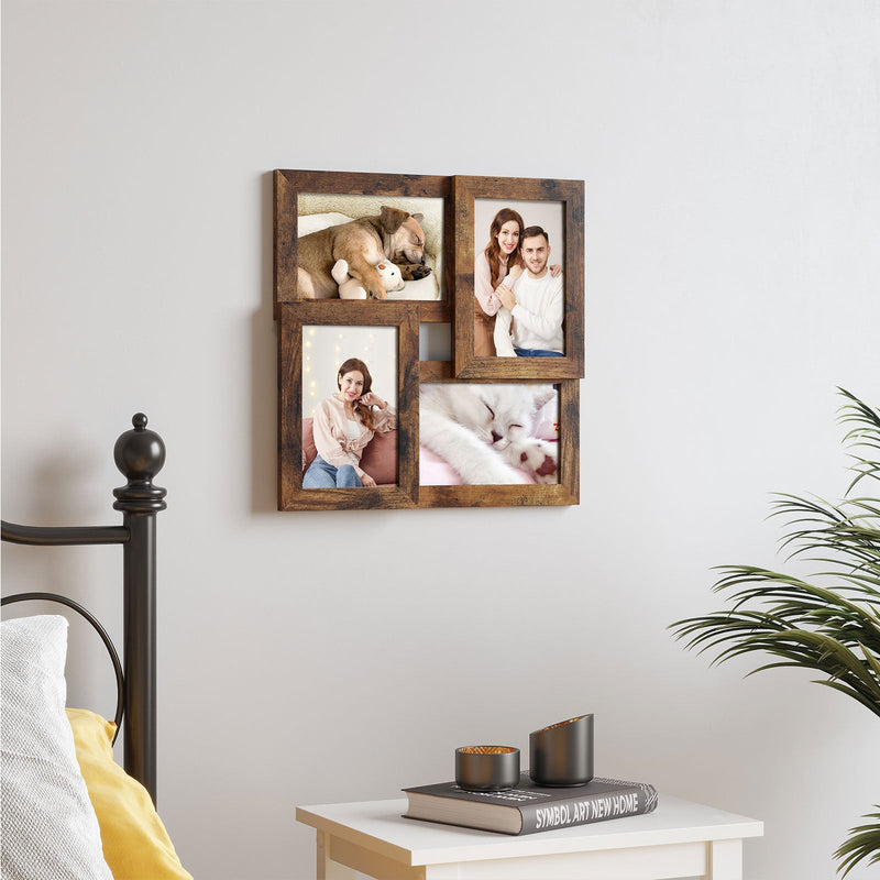 Frame photo - Collage - Galerie de photos pour 4 photos - avec panneau de verre vintage - Brown