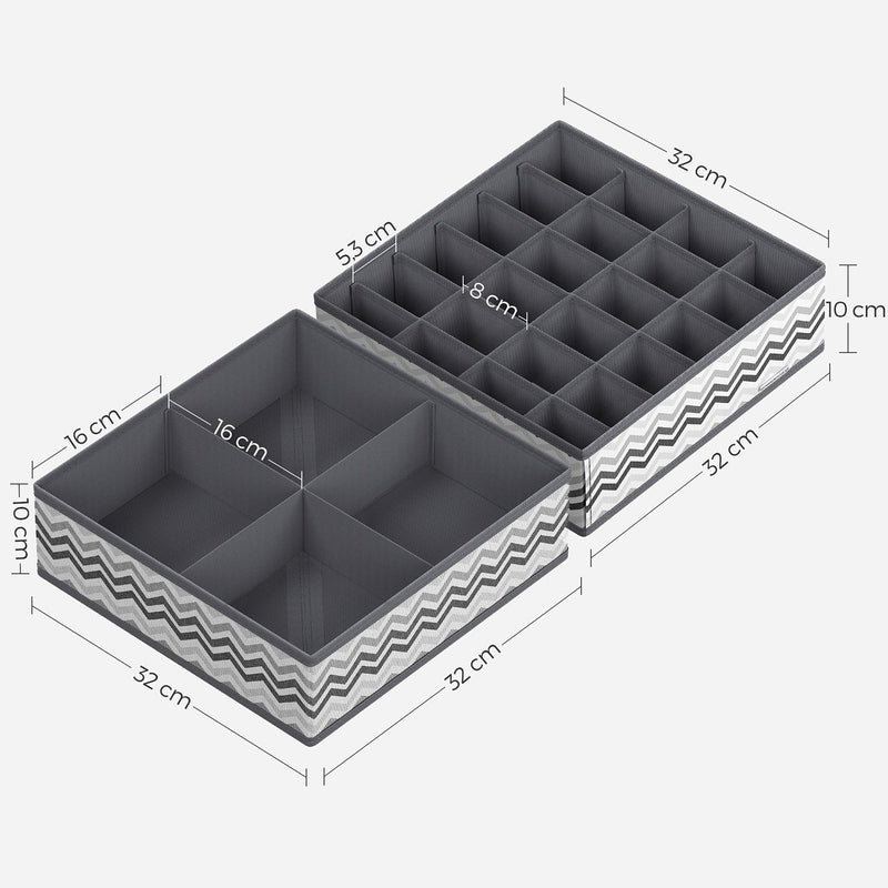 Lagringsbox för underkläder - Uppsättning av 2 - lådlayout - grå