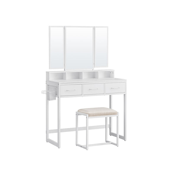 Table de mate-up - Dresseur - Table cosmétique - 3 tiroirs - avec miroir et tabouret - blanc