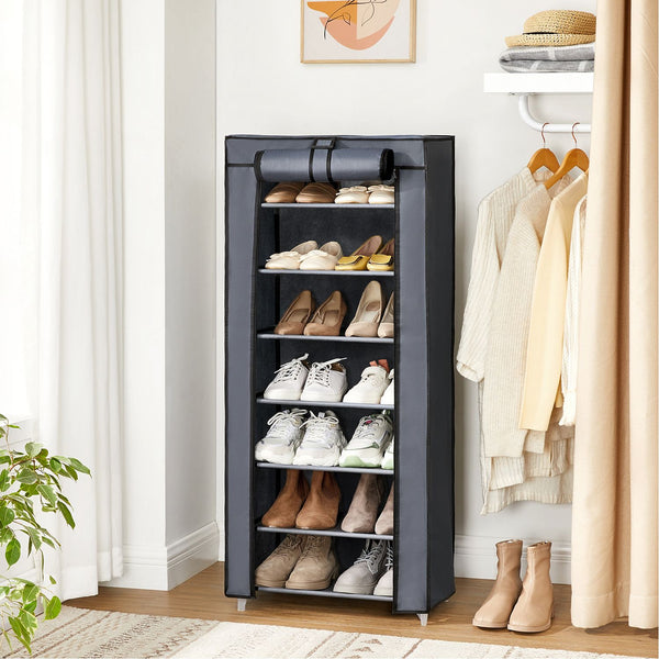 Rack à chaussures - Armoire à chaussures - 7 niveaux - avec tissurie en tissu