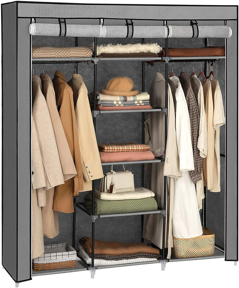 Armoire en tissu - armoire - avec 2 tiges de vêtements - avec tissue de tissu en tissu - gris