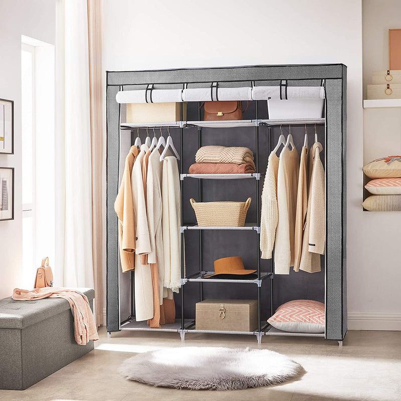 Armoire en tissu - armoire - avec 2 tiges de vêtements - avec tissue de tissu en tissu - gris