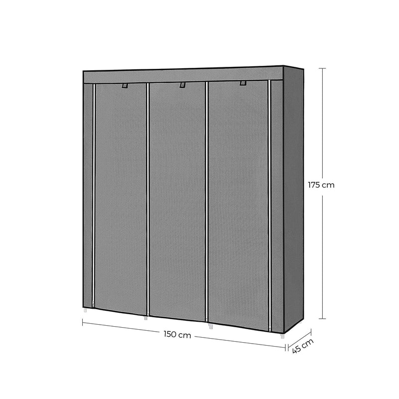 Armoire en tissu - armoire - avec 2 tiges de vêtements - avec tissue de tissu en tissu - gris