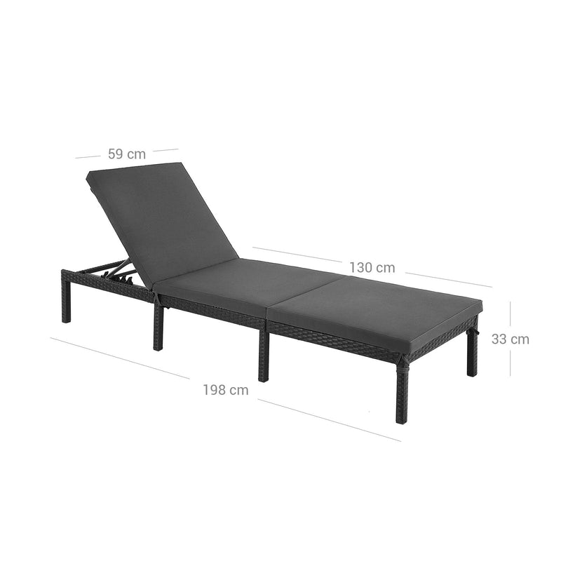 Lounger - Seat Garden - avec coussin - 5 cm d'épaisseur - dossier réglable - 59 x 198 x 28 cm