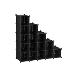 Pantof Rack - plastic - dreptunghiular - sistem de raft - cu 15 compartimente - dulap cub - garderobă - negru