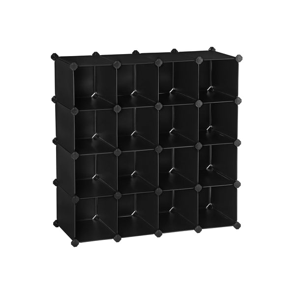 Shoe Rack - Plast - Rectangular - Shelf System - Med 15 fack - Kubskåp - Garderob - Svart