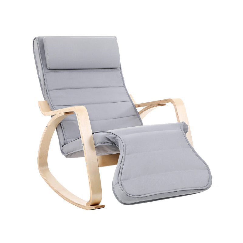 Chaise de détente - Chaise à bascule - avec repose-pieds - Capacité de chargement 150 kg - Gris clair