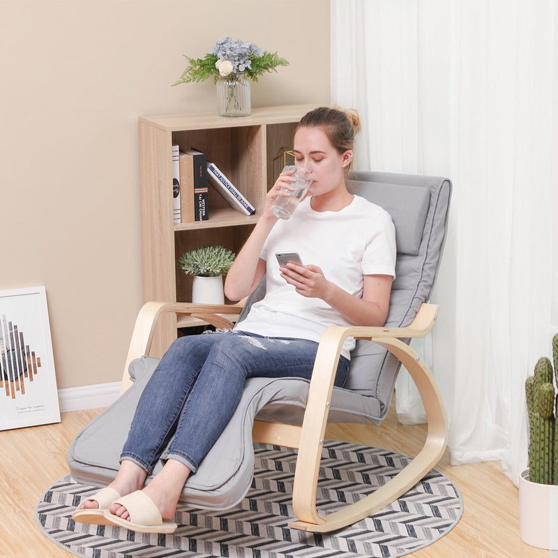 Chaise de détente - Chaise à bascule - avec repose-pieds - Capacité de chargement 150 kg - Gris clair