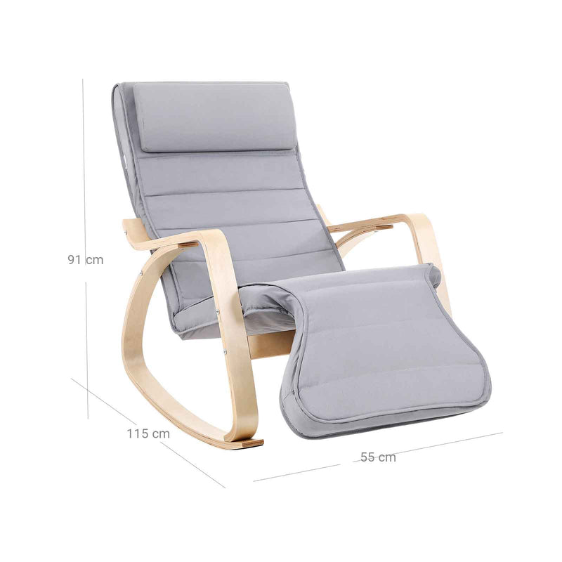 Chaise de détente - Chaise à bascule - avec repose-pieds - Capacité de chargement 150 kg - Gris clair