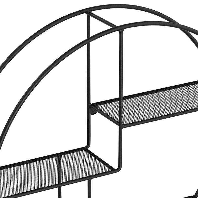 Rack mural en métal industriel - Rond avec 3 étagères en métal - noir