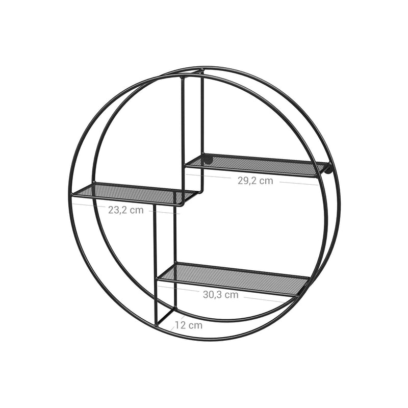 Industrial Metal Wall Rack - Runde med 3 metalhylder - Sort