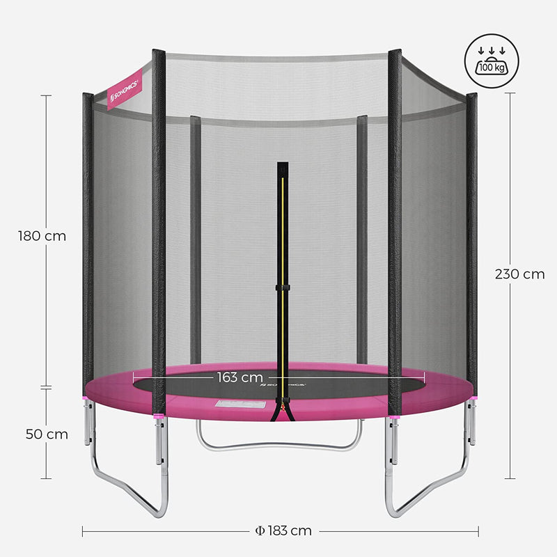 Trampolin - Garden Trampoline - Ø 183 cm - med säkerhetsnät - med trappor - rosa