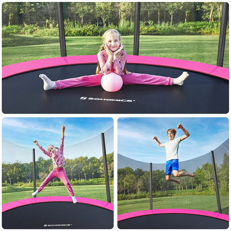 Trampoline Ø 305 cm - Trampoline du jardin rond - avec filet de sécurité - échelle et bâtons rembourrés - Couvercle de sécurité - rose