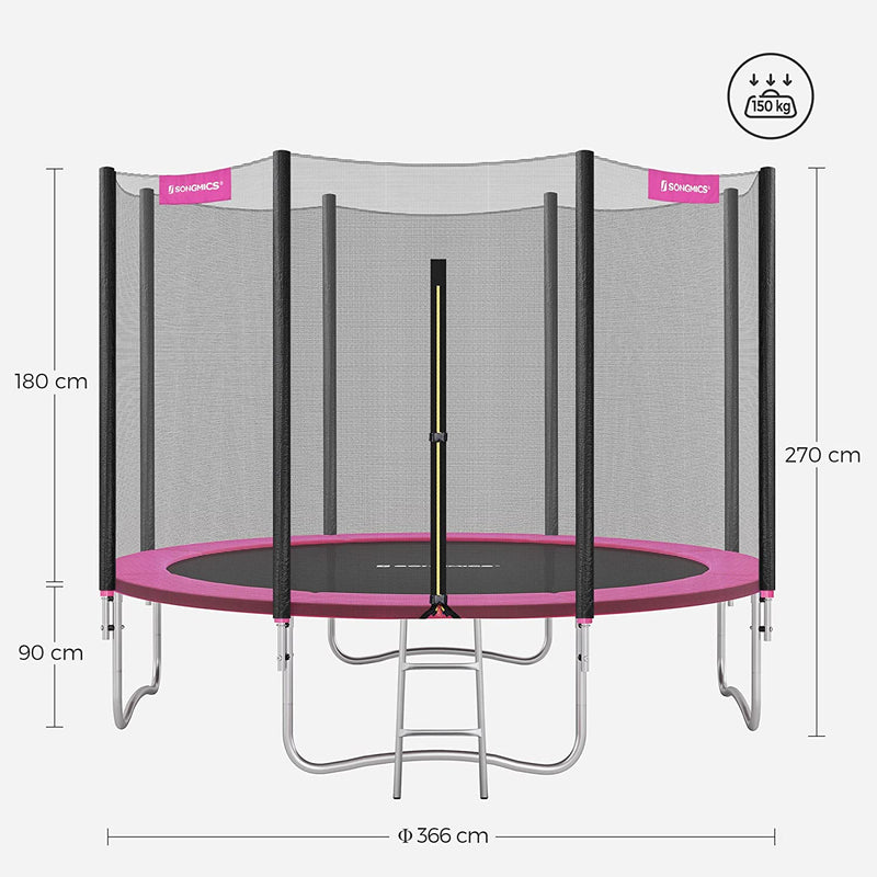 Trampoline Ø 305 cm - Trampoline du jardin rond - avec filet de sécurité - échelle et bâtons rembourrés - Couvercle de sécurité - rose