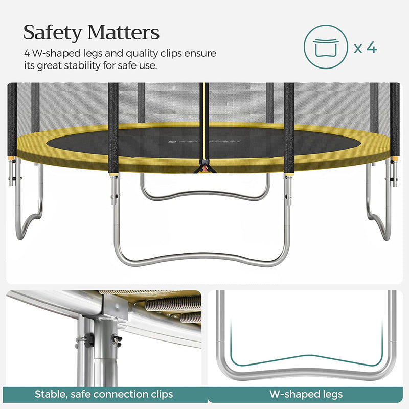 Stor trampolin - Ø 305 cm - med säkerhetsnätsteg - gul