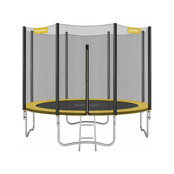 Stor trampolin - Ø 305 cm - med säkerhetsnätsteg - gul