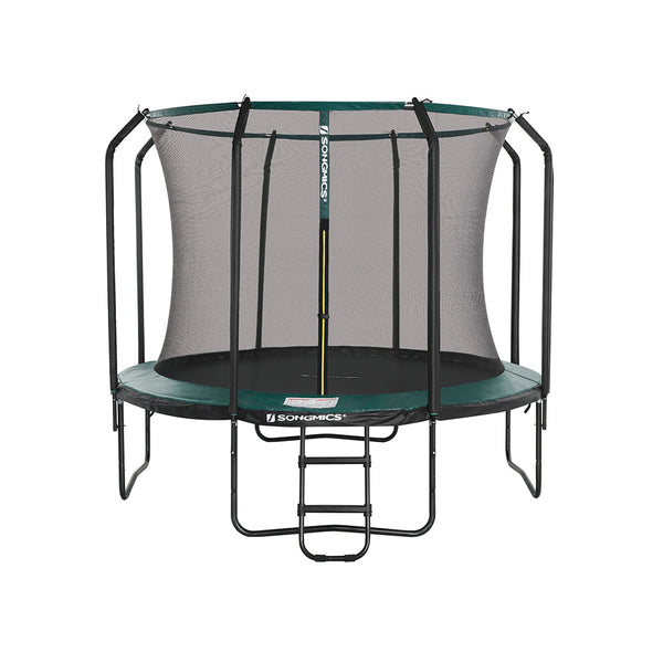 Trampoline 305 cm - Trampoline de jardin rond - avec filet de sécurité et échelle - vert foncé