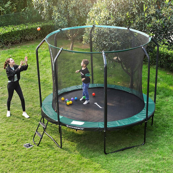 Trampolin 305 cm - Round Garden Trampoline - Med sikkerhedsnet og stige - mørkegrøn