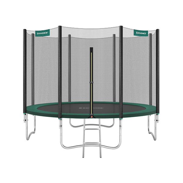 Trampolin Ø 305 cm - Rund trädgårdstrampolin - med säkerhetsnät - med stege - grön