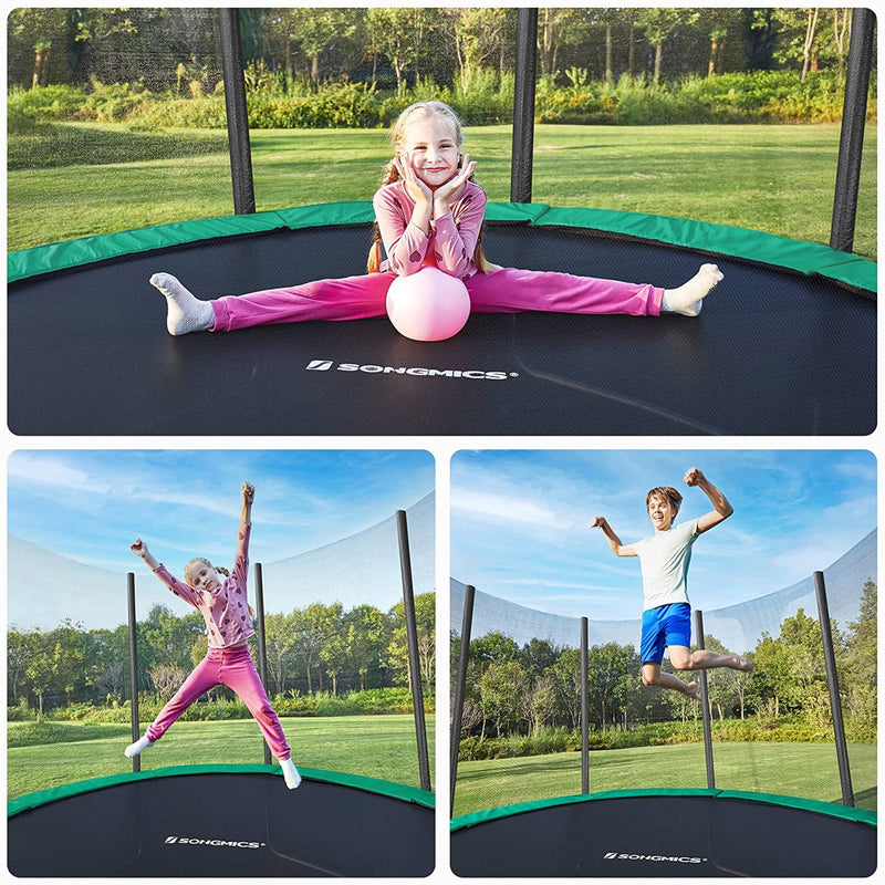 Trampolin Ø 305 cm - Rund trädgårdstrampolin - med säkerhetsnät - med stege - grön