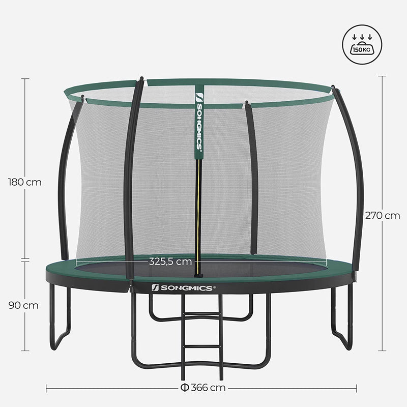 Trampolin - Garden Trampoline - Round Trampoline - Med sikkerhedsnet - Grøn / sort