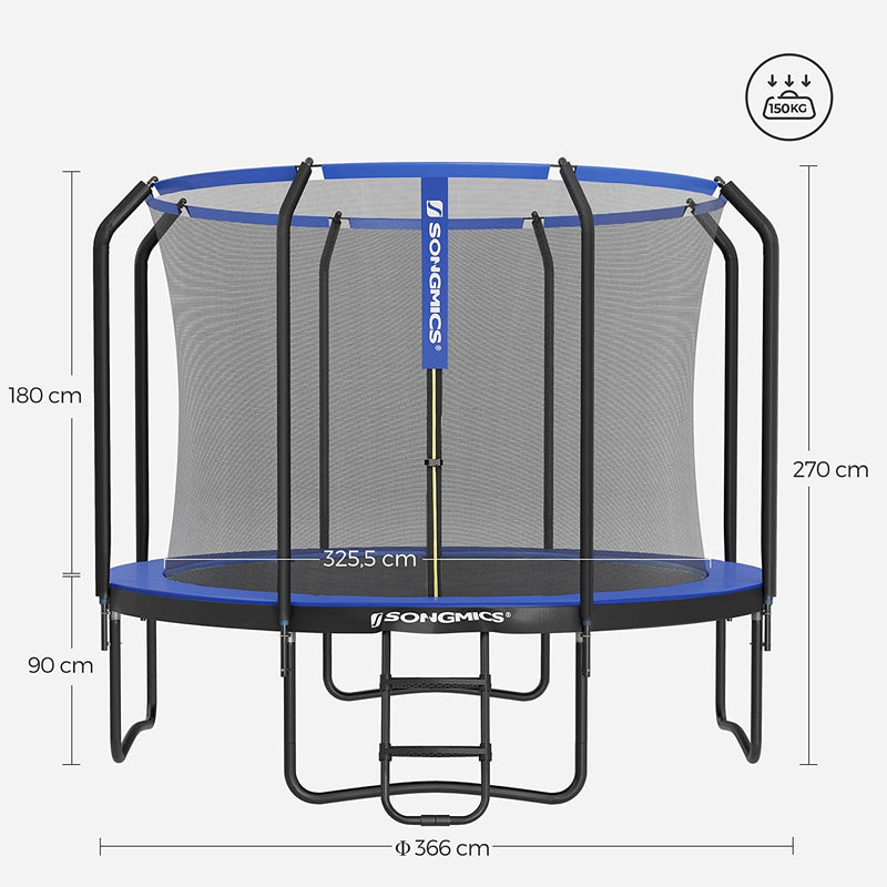 Trampolin - runda - 366 cm - med säkerhetsnät och stege - mörkblå