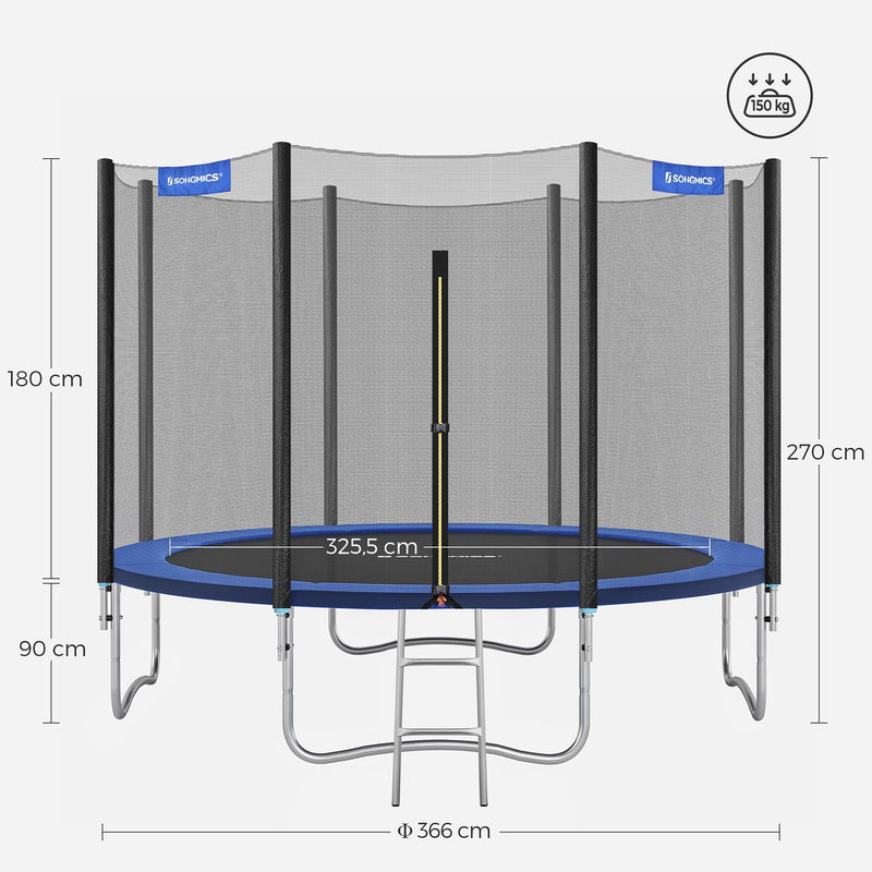 Trambulină Ø 366 cm - cu plasă de siguranță - cu scară - tije căptușite