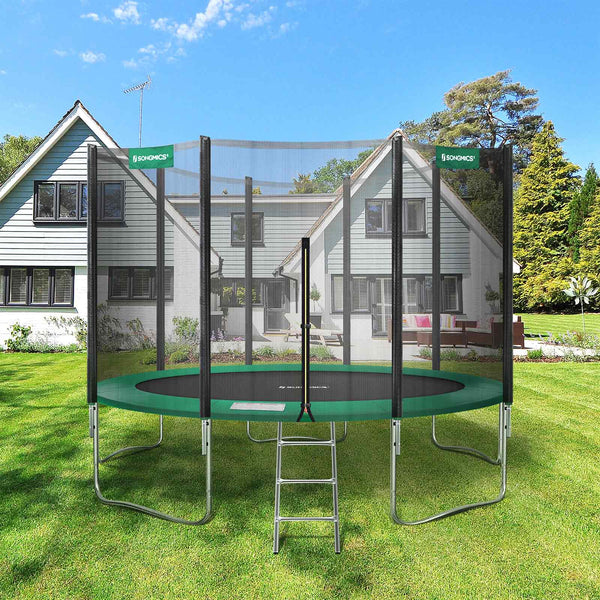 Trampolin - Garden Trampoline - Ø 427 cm - med säkerhetsnät - med trappor - grönt