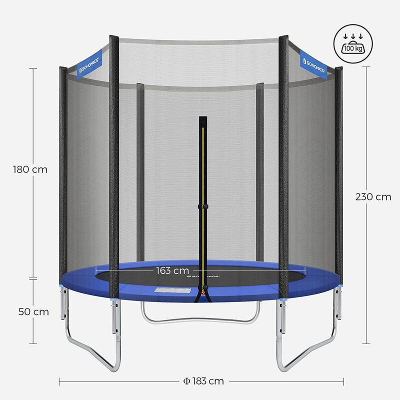 Trampoline - Trampoline de jardin - Ø 183 cm - avec filet de sécurité - avec escaliers - bleu