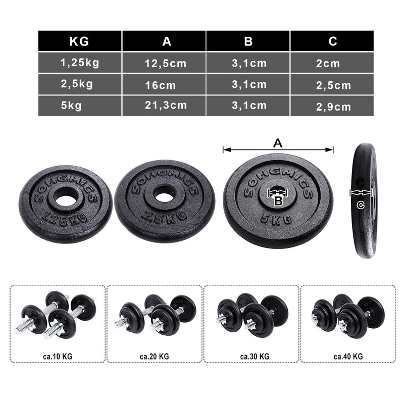 Halkers - hantlar - gjutjärn - hemgym - uppsättning av 2 - 40 kg vikter