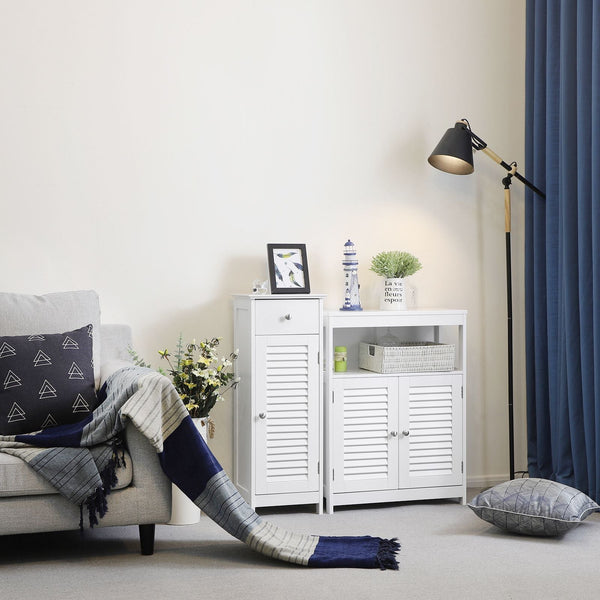 Armoire de salle de bain étroite - Beepercase - avec porte de louvre - blanc