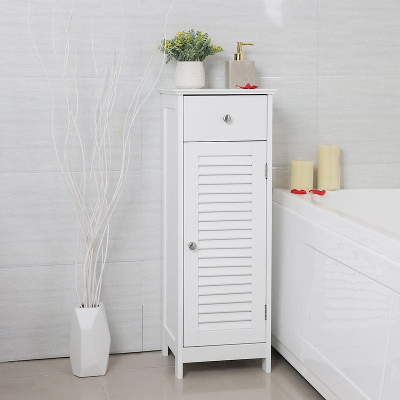 Armoire de salle de bain étroite - Beepercase - avec porte de louvre - blanc