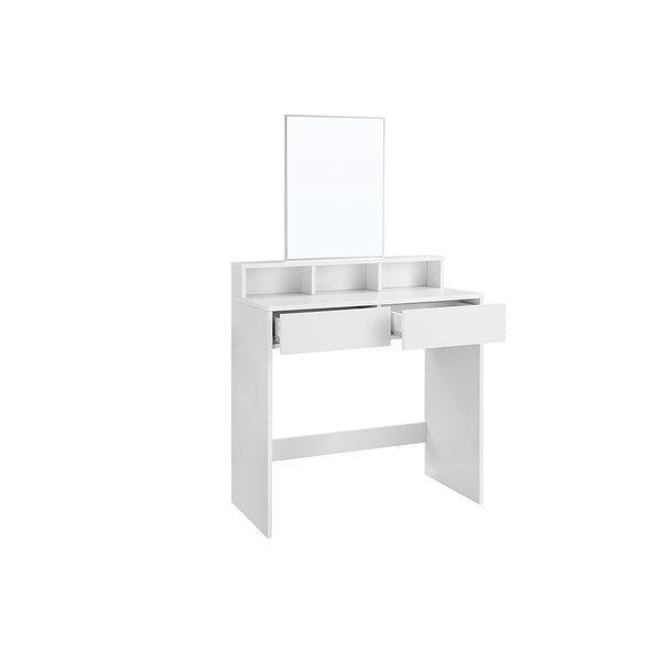 Toalettbord - sminkbord - med rektangulär spegel - 2 lådor - med 3 öppna fack