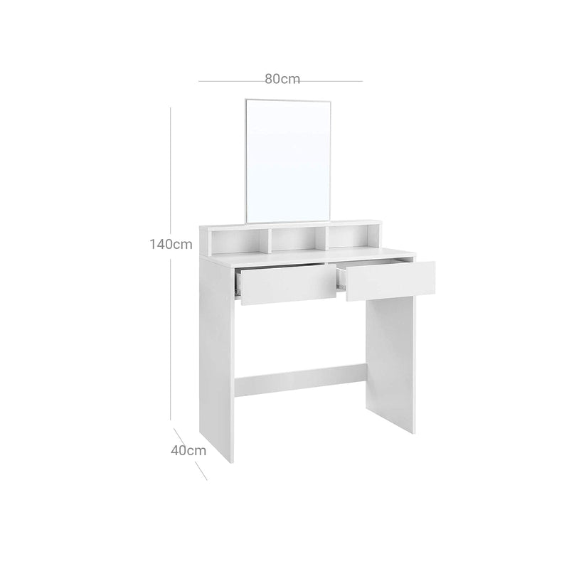 Table de coiffure - Tableau de mate - avec miroir rectangulaire - 2 tiroirs - avec 3 compartiments ouverts